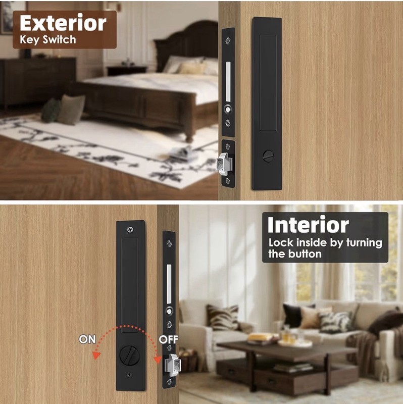 Privacy Pocket Door Lock, Hidden Handle Sliding Door Hardware Bedrooms Bathroom gallery