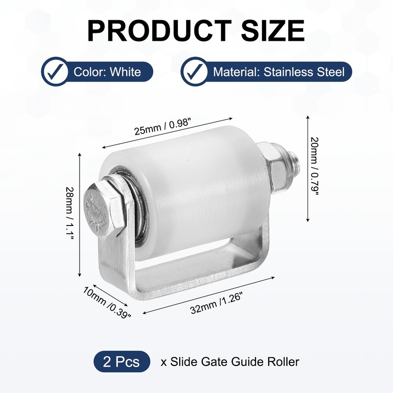 2Set Slide Gate Guide Rollers 1" Nylon Sliding Gate Guider 0.79" Dia White gallery