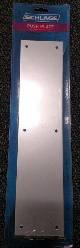 SCHLAGE PUSH PLATE 3 1/2 ” X 15″ IN ALUMINUM WITH FASTENERS NOS