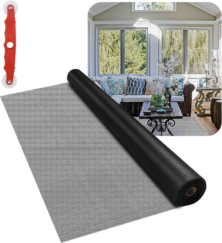 Fiberglass Window Screen Mesh Roll – 36″X100′, Easy-To-Cut Screen Door Mesh for