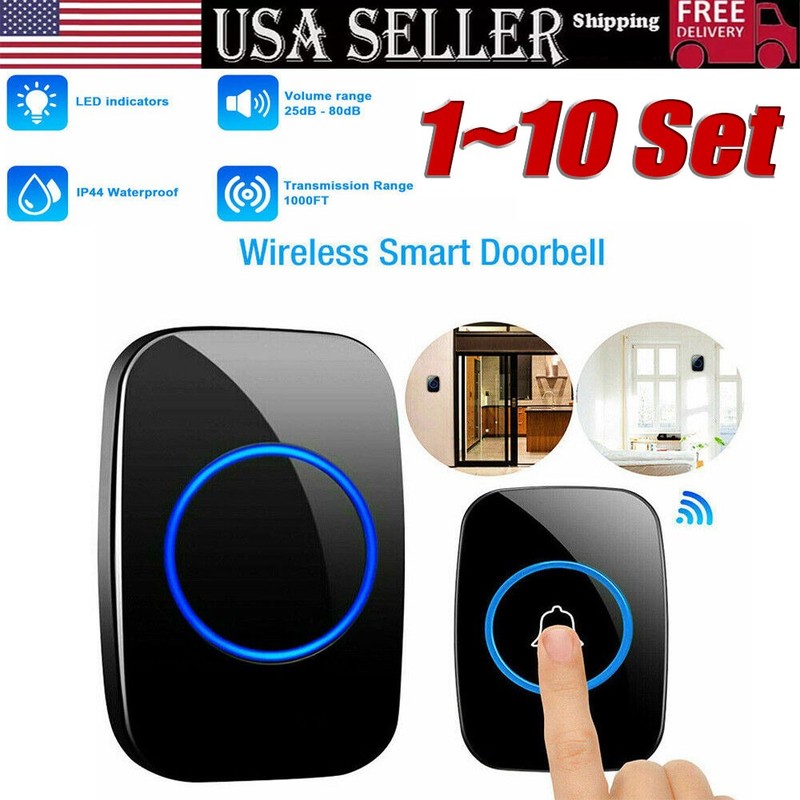 Wireless Doorbell Chime Waterproof Receiver Adjustable Volume 1000FT Kit USA