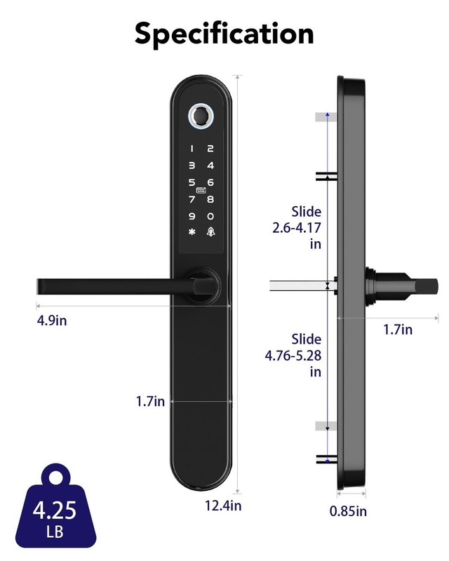 Blusafe Apollo Keyless Door Handle Lock Fingerprint Keypad Card Remote - Black gallery