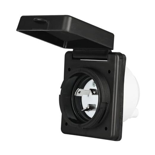 30 Amp RV Power Inlet Shore Power Inlet with 3.7″ x 3.3″ 3.2″ Black