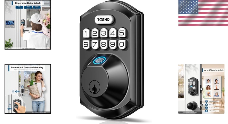 TE002 Smart Lock - Matte Black Fingerprint Door Lock with Emergency Backup Keys gallery