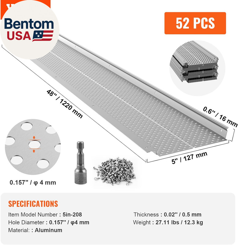 Gutter Guard, 5 Inch Width, Aluminum Leaf Filter DIY Gutter Cover, 52 PCS 208 Ft gallery