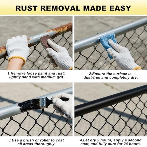 Rust Preventive Black Metal Paint, 35 Fl Oz Weatherproof Coating for Railings, F gallery