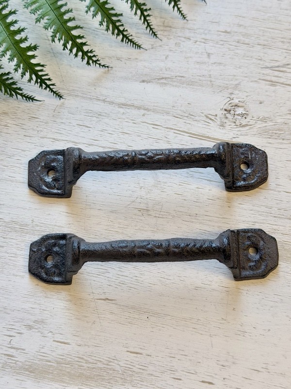 2 RUSTIC Cast Iron Barn Handles Gate Pull Shed Door Handles Fancy Drawer Pulls gallery
