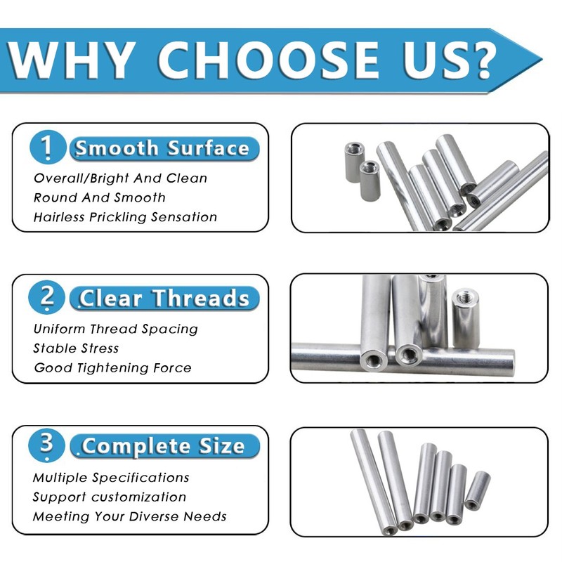 Aluminum Thread Sleeve Rod Bar Stud Round Connector Tube Long Nuts M6 M8 gallery