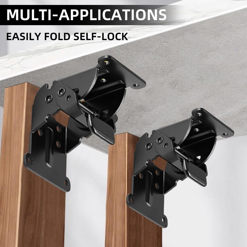 Folding Brackets 4 Pack, Heavy-Duty Self-Locking Hinges with Screws, Foldable L gallery