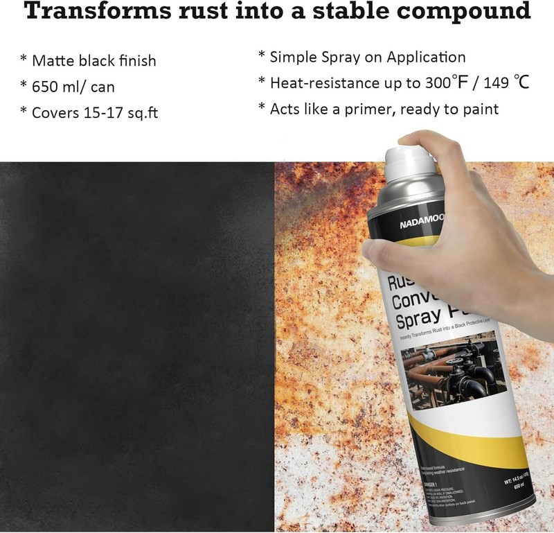 Black Rust Converter & Primer Spray, 650ml, Heat-Resistant Innovation gallery