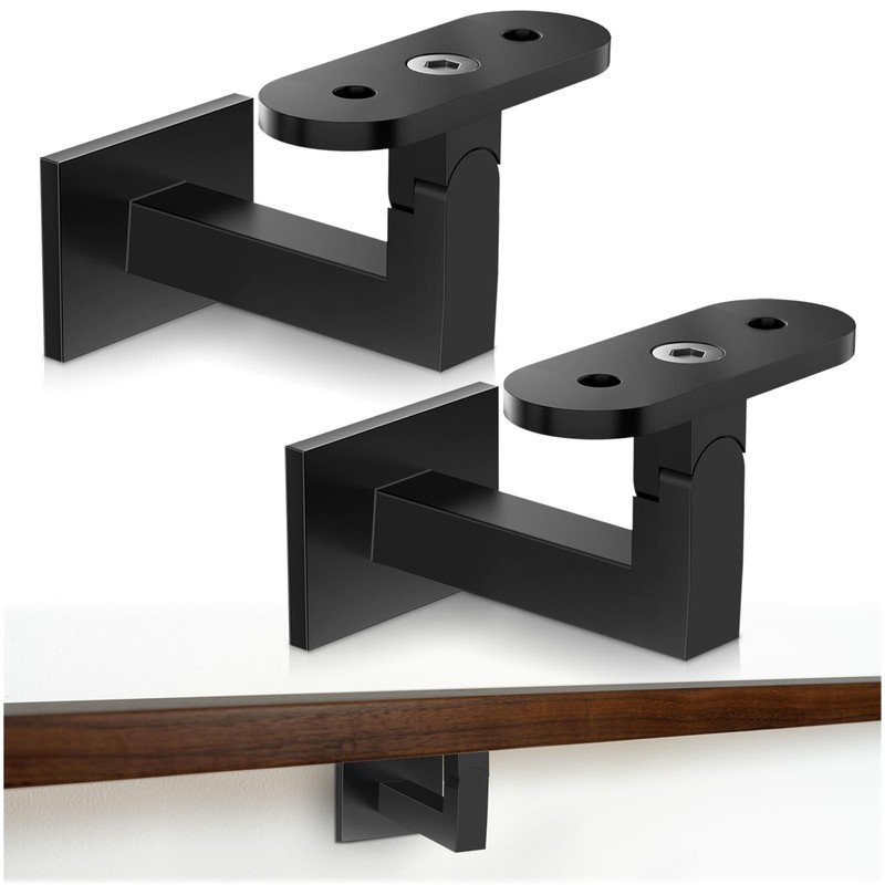 2 Pack Adjustable Handrail Brackets Heavy-Duty T316 Stainless Steel Black Rail