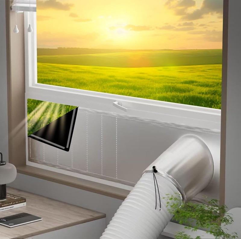 Portable ac Window Vent kit Titanium Silver Black 100 Light Block Universal
