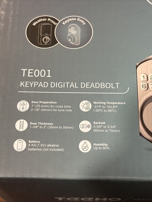 Teeho TE001 Keyless Entry Door Lock Keypad Weatherproof Deadbolt Matte Black NEW gallery