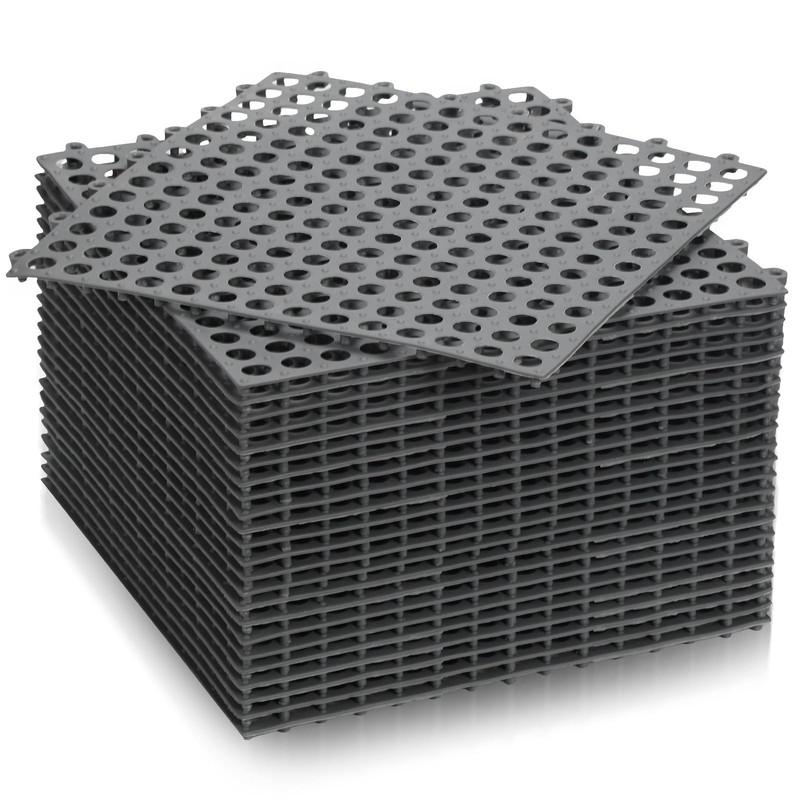 24 PCS Modular Interlocking Floor Mat Rubber Tiles 12×12 Inch Gray Round
