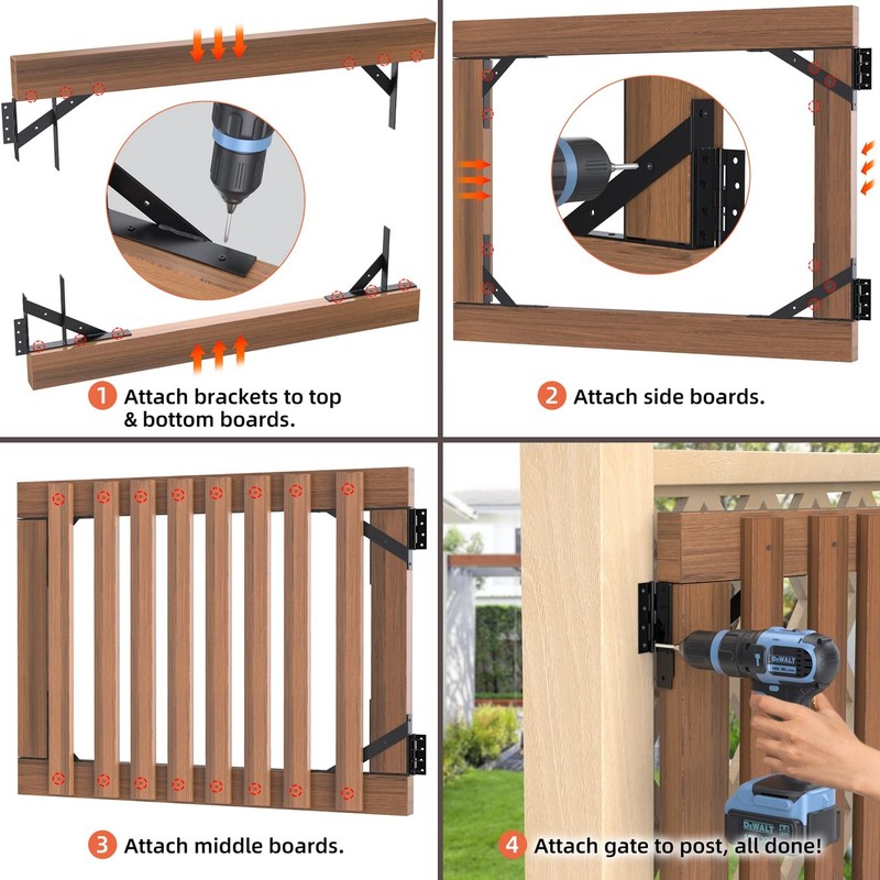 Gate Corner Brace Bracket Kit for Wooden Fence Hinges 1 Pack, Black gallery