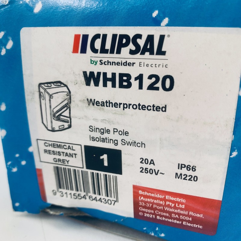 CLIPSAL WHB120 Weather Protected Single Pole Isolating Switch 20A IP66 240V gallery