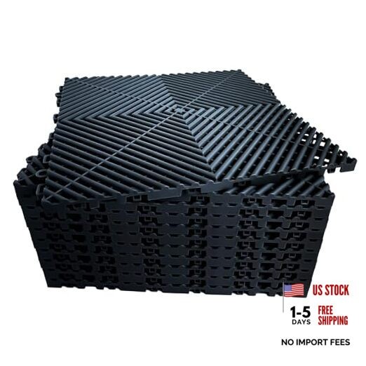 Interlocking Garage Floor Tiles – Drainage Mats, 16″L x 16″W x 0.7″Th 12 Black