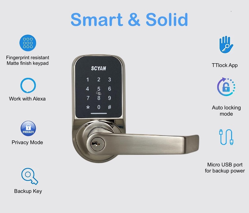 Smart Door Lock, Keyless Entry Door Lock, X4 Handle Lock with Touchscreen Key... gallery