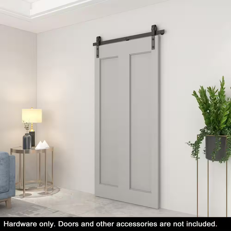 42 In. Black Single Bi-Fold Front Mount Sliding Barn Door Track and Hardware Kit gallery