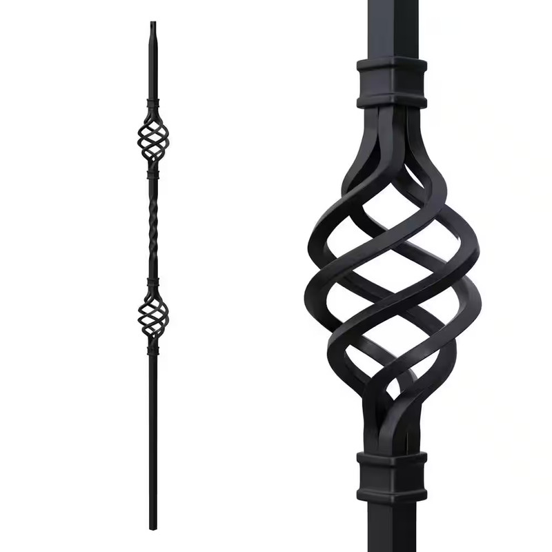 Stair Parts 44 In. X 1/2 In. Matte Black Double Basket Iron Baluster for Stair R