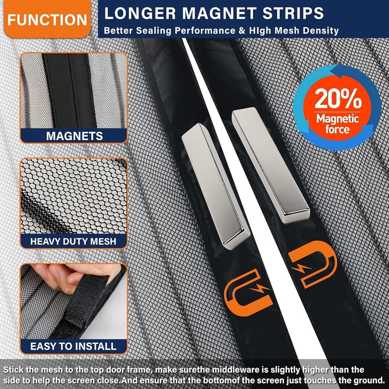 Mesh Screen with Magnetic Closure-Keeps Fit Door Size 38 x 82 Inch, Black gallery