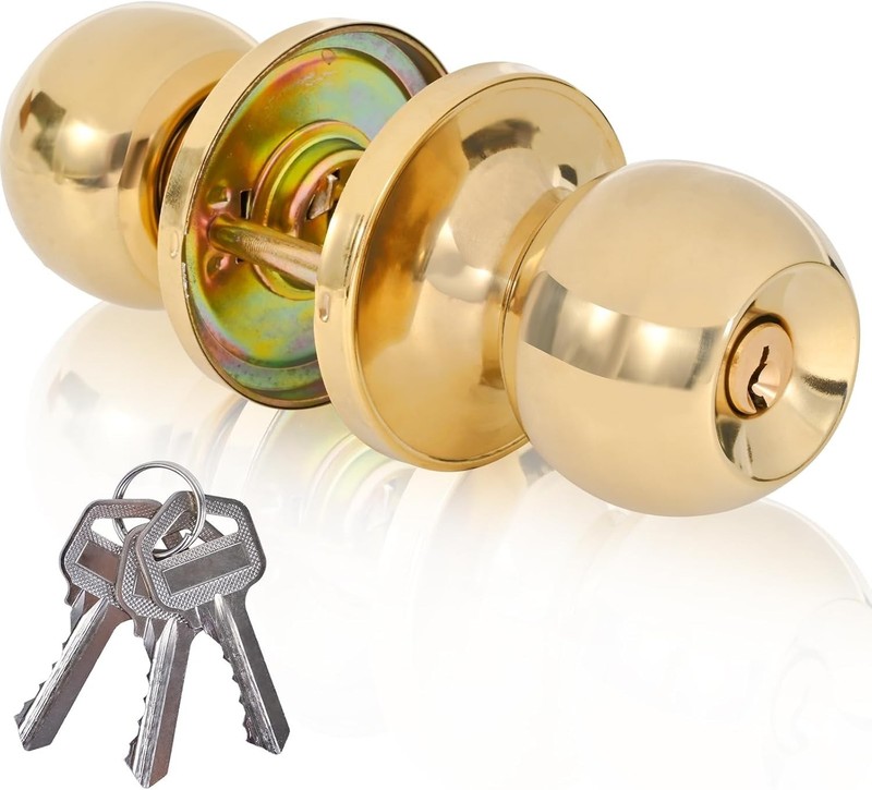 Door Lock Set, Stainless Steel Round Ball Door Handle, Front Door & Bedrooms.