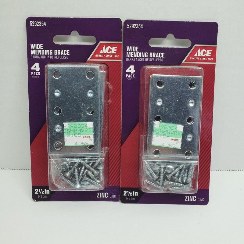 ACE WIDE Mending Brace Steel ZINC 4 Pack 2-1/2″ x 1-1/2″ #5292354 2 PACKS 8 PCS.
