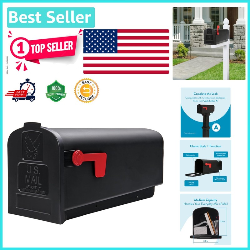 Durable Parsons Medium Capacity Black Mailbox – Quick Mount, Weather-Resistant