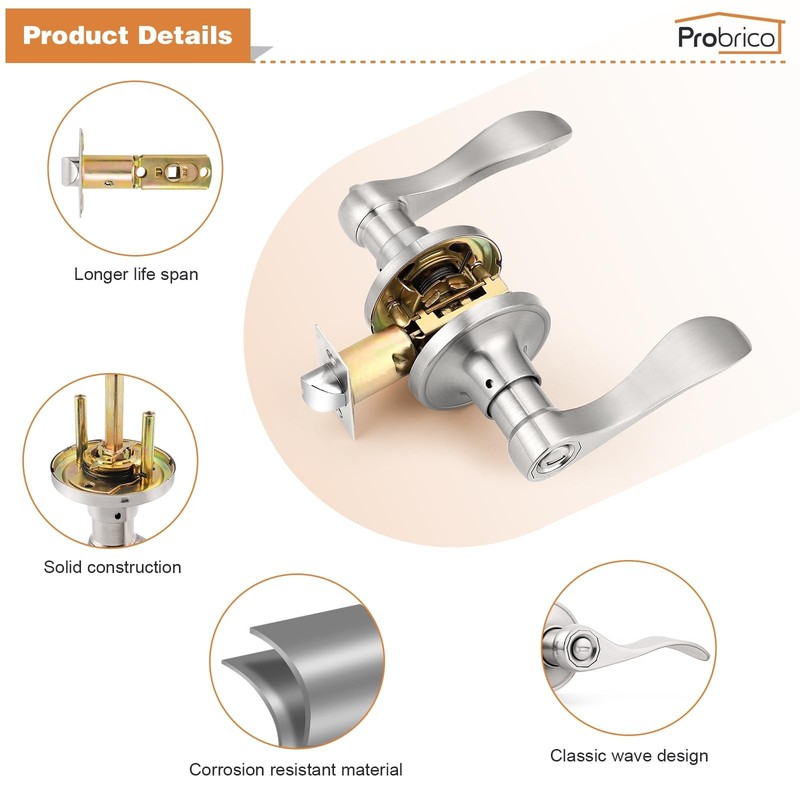 Privacy Door Levers - Wave Style Interior Handles, Keyless Satin Nickel Lockset gallery