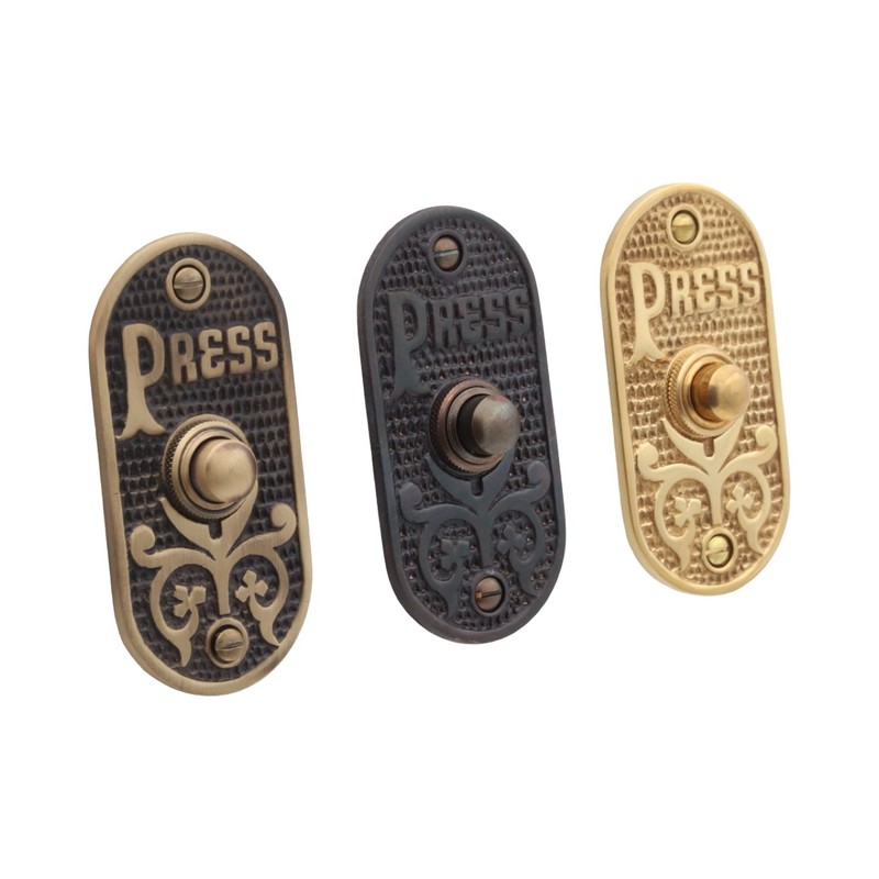PRESS Oval Push Button Doorbell Solid Cast Brass - 3 Finish Choices gallery