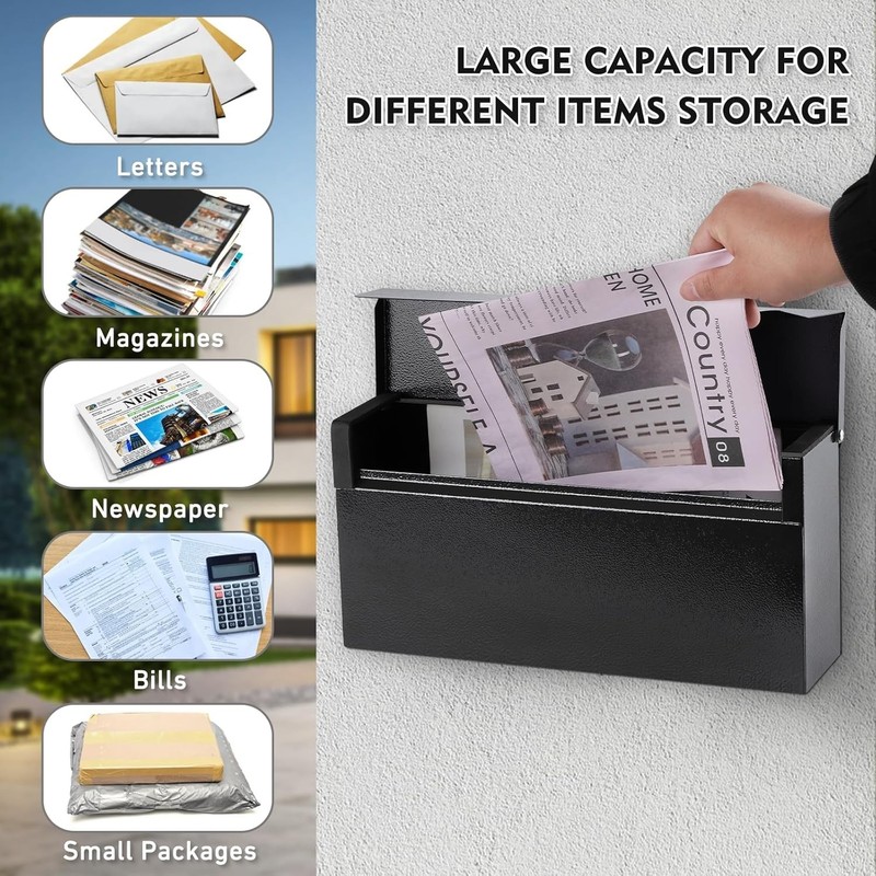 Stylish Wall-Mount Mailbox - Large Capacity Rust-Proof Black Steel Design gallery
