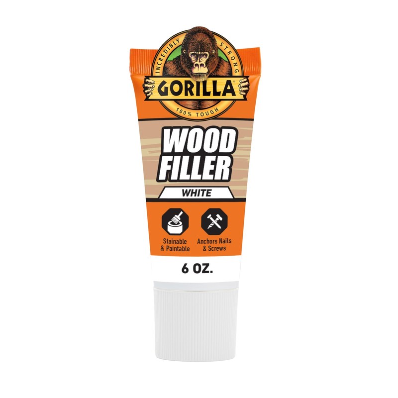 Gorilla All Purpose Wood Filler, White, 6 Ounce 1 - Pack, White