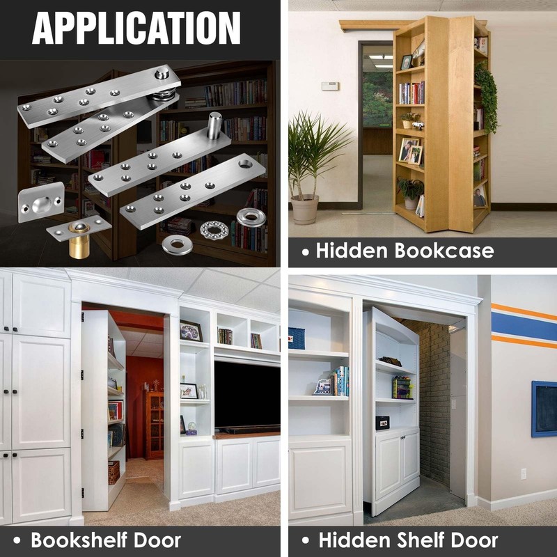 2 PCS Hidden Door Pivot Hinges Heavy Duty 200 LBS Wood Secret Bookcase Mount gallery