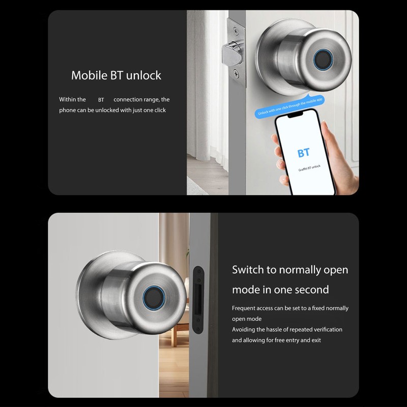 Smart Door Lock Fingerprint Handle Key APP Control 20 Fingers 35-55mm Wood Door gallery