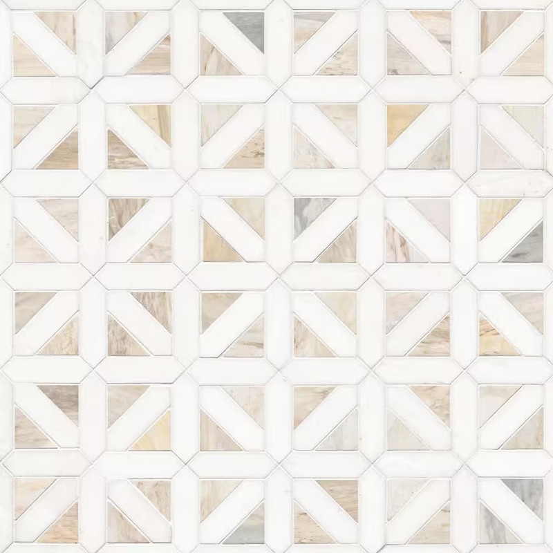 Angora Geometric Pattern 12X12X0.38 In. Polished Marble Mosaic Architectural Lat gallery