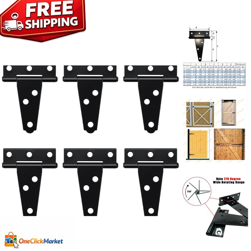 2 Inch Powder Coated Metal Alloy T Hinges – 6 Pcs for Indoor/Outdoor