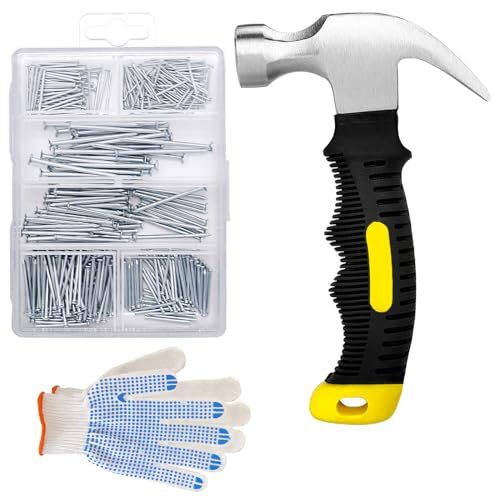 376pcs Hardware Nails Assortment Kit and 8oz Small Claw Hammer,Mini Hammer