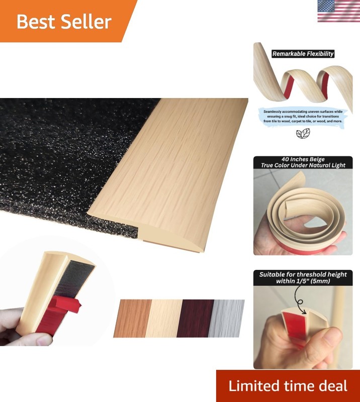 Beige Cream Self-Adhesive Transition Trim for Carpet, Wood, and Vinyl Floors