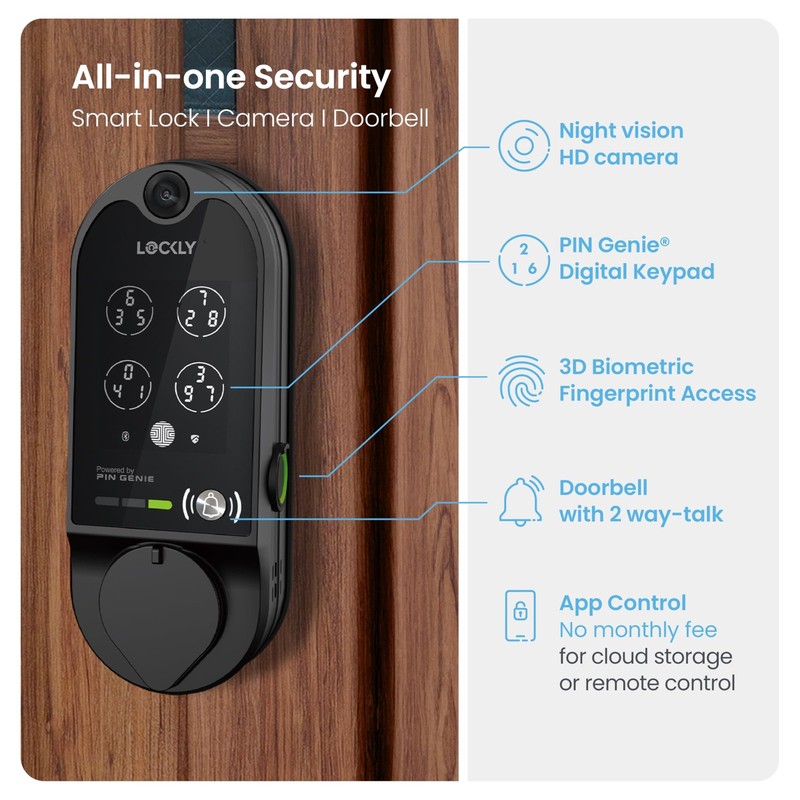 Lockly Vision Smart Lock with HD Video Doorbell, Fingerprint Door Lock for Front gallery