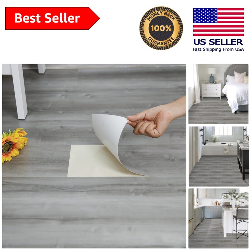 Durable Self-Adhesive Vinyl Flooring Tiles – 20-Pack, 30 Sq.Ft in Natural Grey