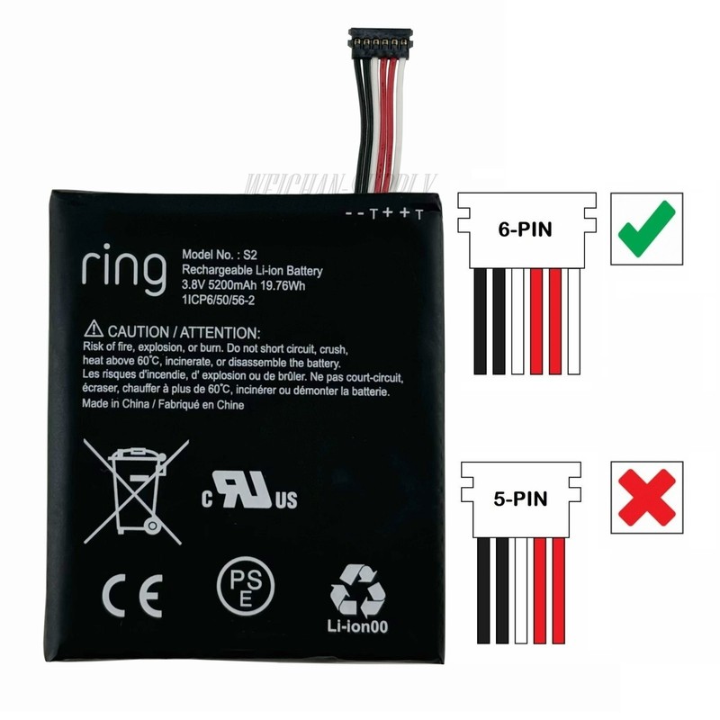 OEM Battery S1 (5pins), S2 (6pins) For Ring Video Doorbell 2nd Generation 5UM5E5
