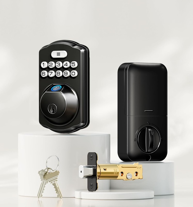 Smart Fingerprint Deadbolt Lock - Easy Install, 20 User Codes, Matte Black gallery