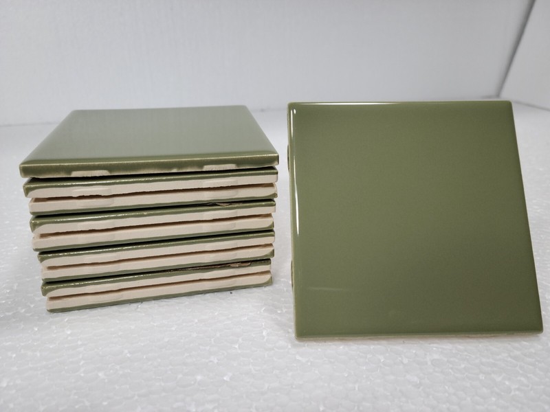 Avocado Green Ceramic Tile Shower Backsplash 4.25 in Subway Mid Century Modern
