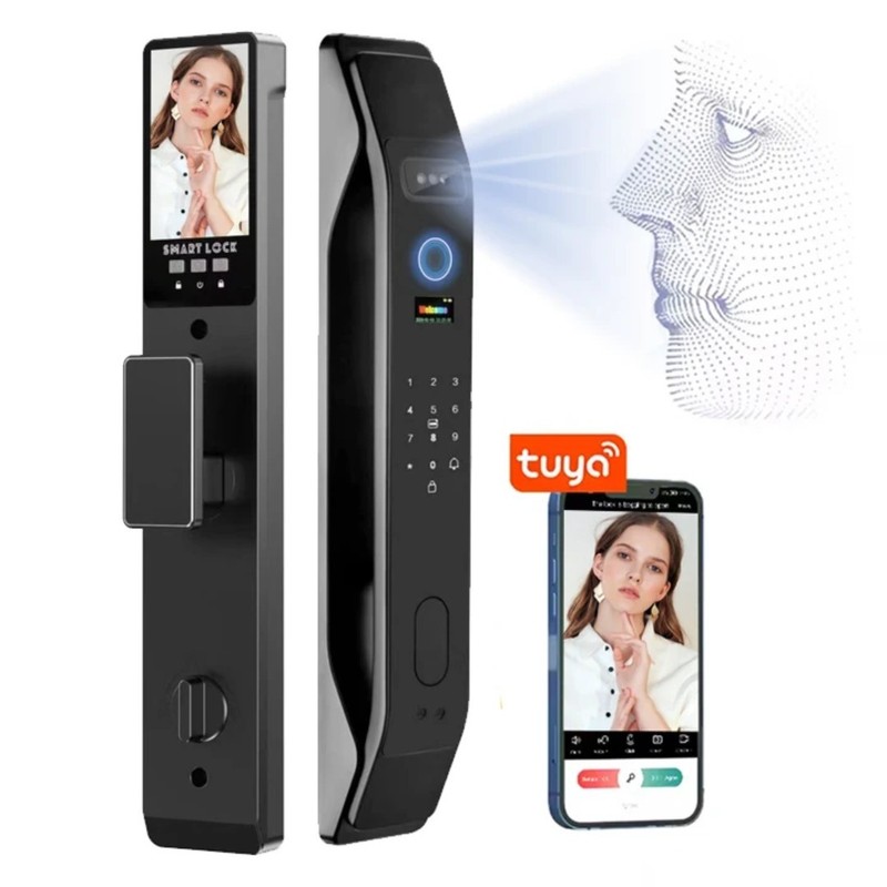 3D Face Smart Door Lock Security Camera with Fingerprint Password Keypad New