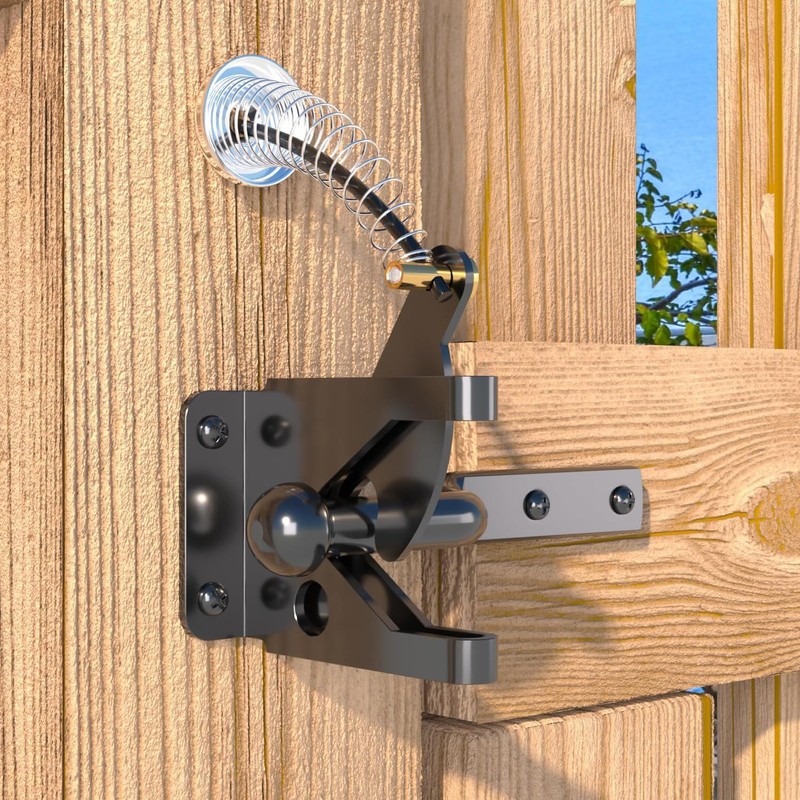 Gate Latch with Spring Cable Pull for Fence Gate – Carbon Steel – Black,Self Loc