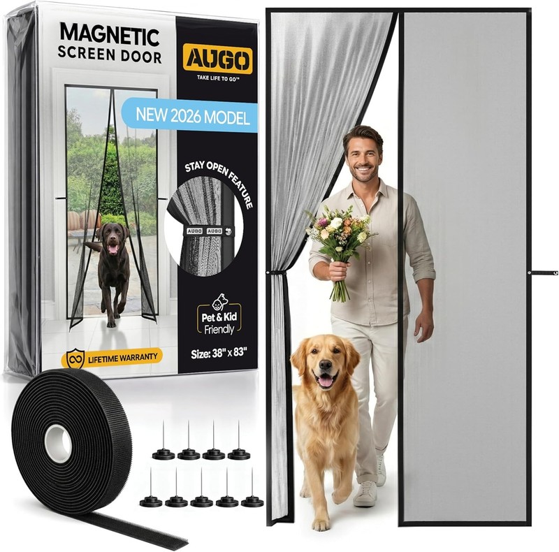 AUGO Magnetic Screen Door - Self Sealing, Heavy Duty, Hands Free Mesh Partition