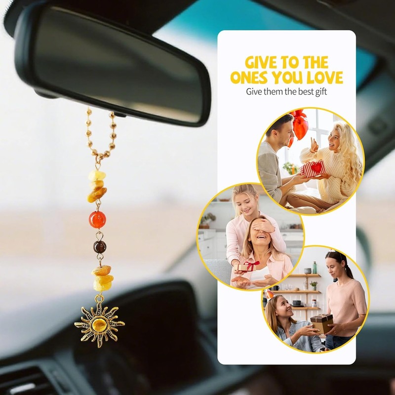 Car Charm Hanging, Boho Dangling Automotive Decor-Rear View Mi Color: Sun Gold gallery