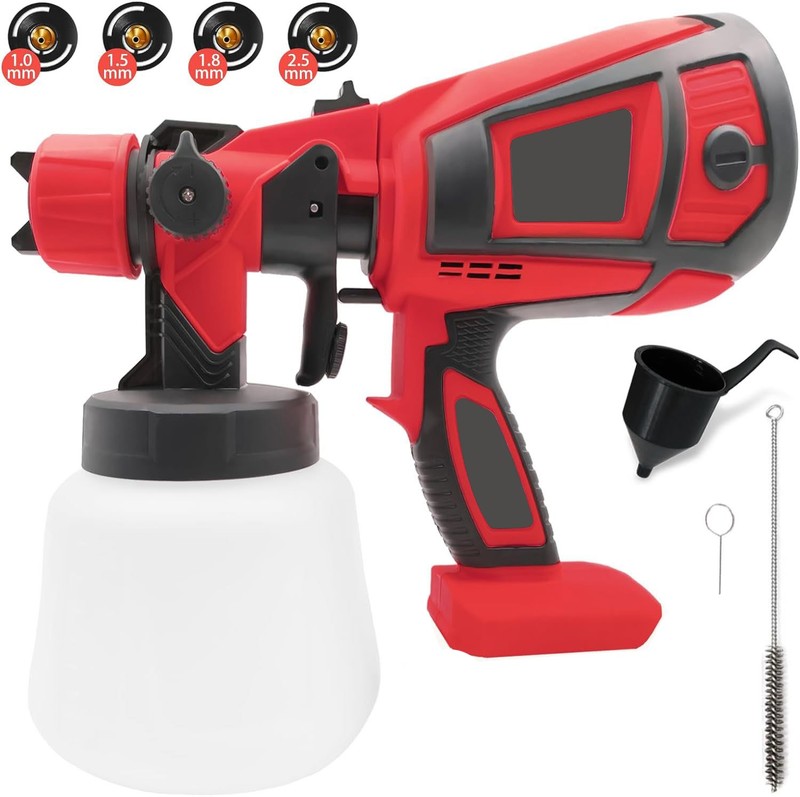 Cordless Paint Gun for Milwaukee 18V Battery, Adjustable Flow 1000ml Container