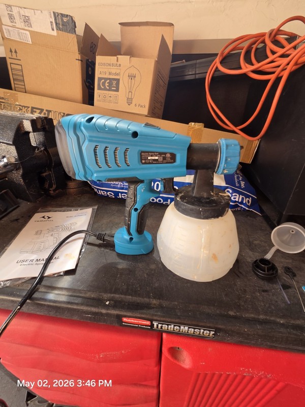 JS-PHA0118 Handheld AC Spray Gun Cup Fed Blue 1.3A 120V 1300ml Paint Sprayer gallery