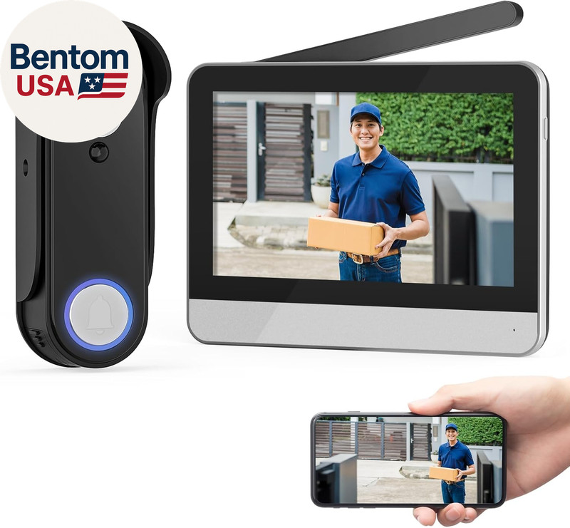 Wireless Smart Video Doorbell System,7″ Touchscreen Display,1080P Video Doorbell